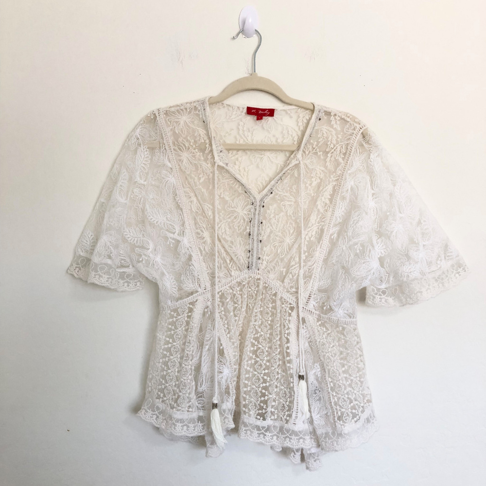 Derhy White Sheer Layering Blouse Size Small